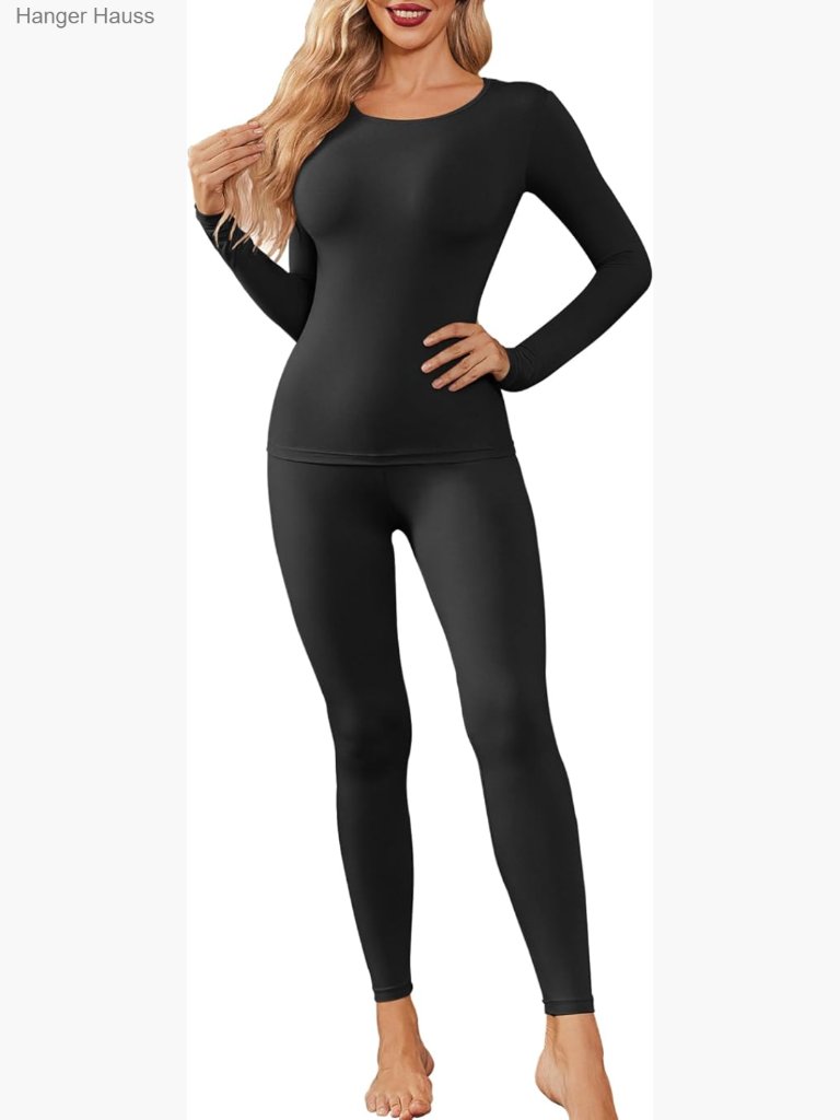 Women's Thermal Underwear Set Long Sleeve Base Layer Pajama Top Leggings